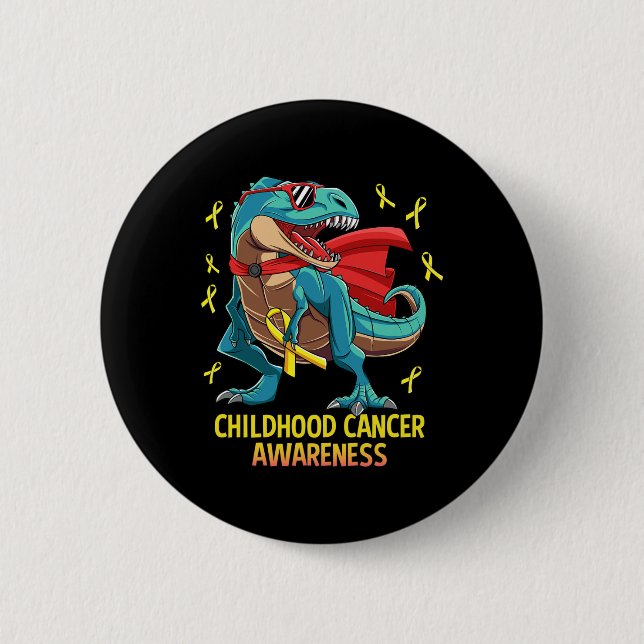 Fun Dinosaur T-Rex Childhood Cancer Awareness Boys 6 Cm Round Badge (Front)