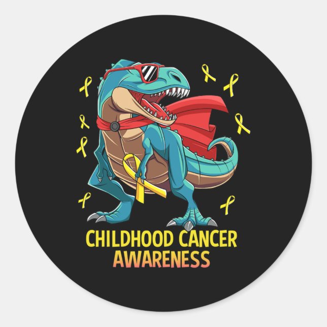 Fun Dinosaur T-Rex Childhood Cancer Awareness Boys Classic Round Sticker (Front)