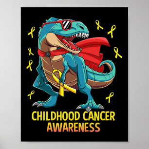 Fun Dinosaur T-rex Childhood Cancer Awareness Boys Poster