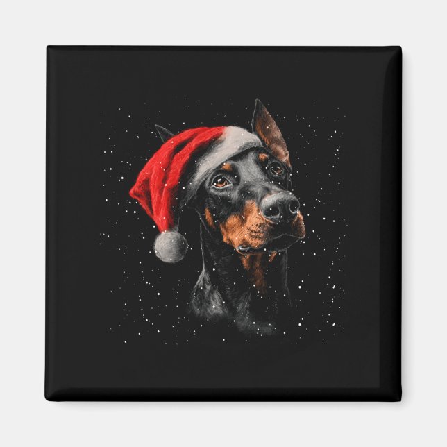 Fun Doberman Dog Christmas Lights Santa Hat Long S Magnet (Front)