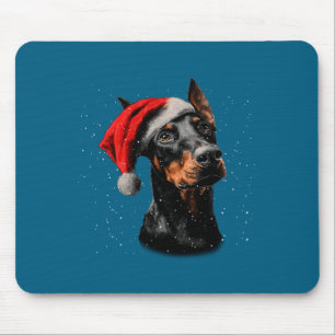 Fun Doberman Dog Christmas Lights Santa Hat Long S Mouse Pad