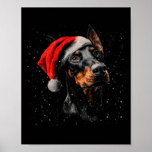 Fun Doberman Dog Christmas Lights Santa Hat Long S Poster