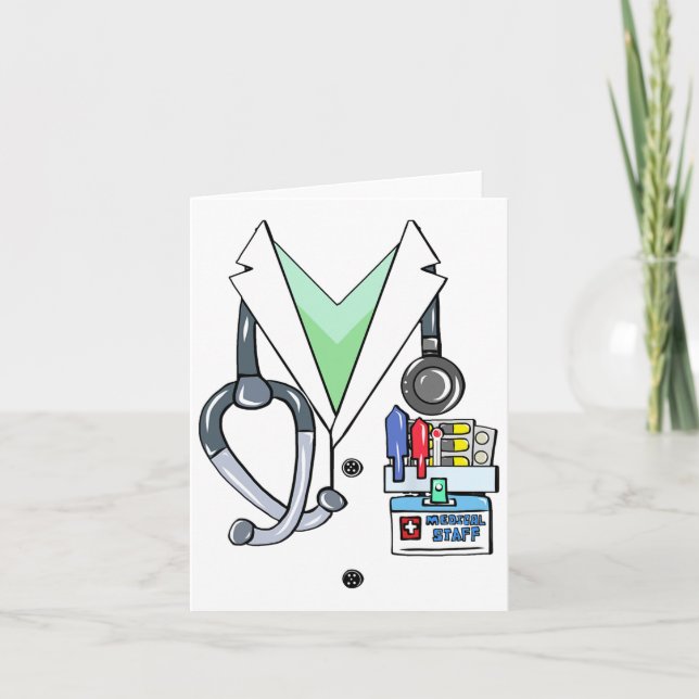 Fun Doctor White Lab Coat Costume Halloween Doctor Card (Front)