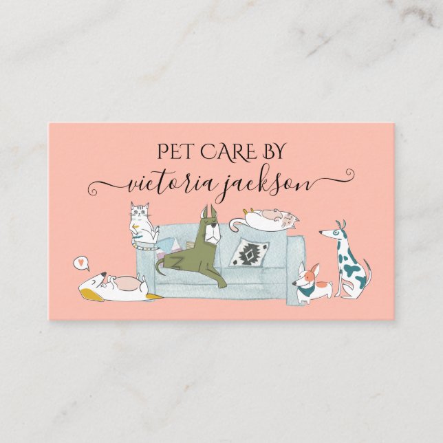 Fun Dog & Cat Pet Care Service Pet Sitting  Business Card (Front)