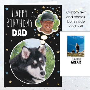 Fun Dog Dad Birthday Thought Bubble Photo Black Card