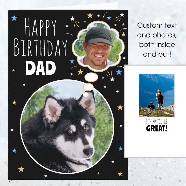 Fun Dog Dad Birthday Thought Bubble Photo Black Card (Creator Uploaded)