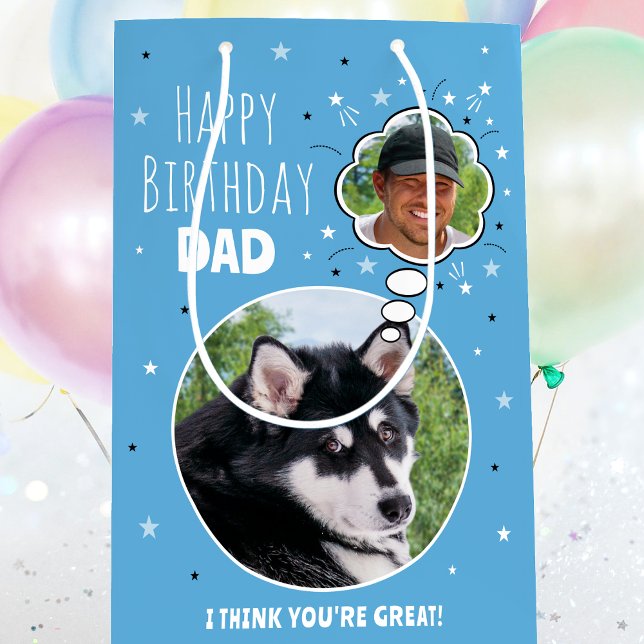 Fun Dog Dad Birthday Thought Bubble Photo Blue Medium Gift Bag (Creator Uploaded)