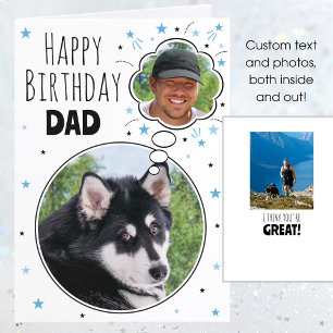 Fun Dog Dad Birthday Thought Bubble Photo White Card