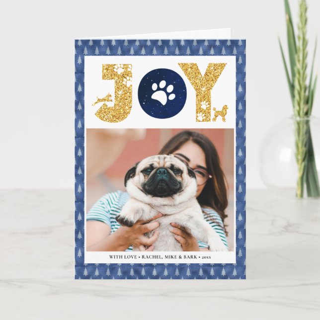 Fun Dog Paw Script JOY Modern Holiday Card (Front)