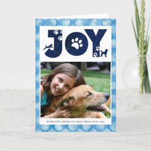 Fun Dog Paw Script JOY Modern Holiday Card