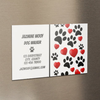 Fun Dog Walker Paw and Hearts Pet Sitter Business Magnetic Business Card