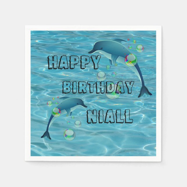 Fun Dolphin and Bubbles Personalised Birthday Napkin (Front)