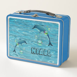 Fun Dolphin and Bubbles Personalised Metal Lunch Box
