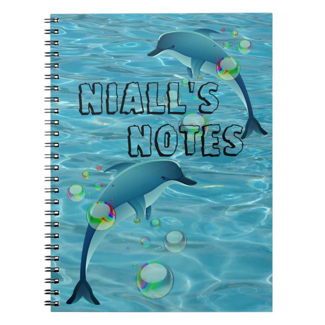 Fun Dolphin and Bubbles Personalised  Notebook (Front)