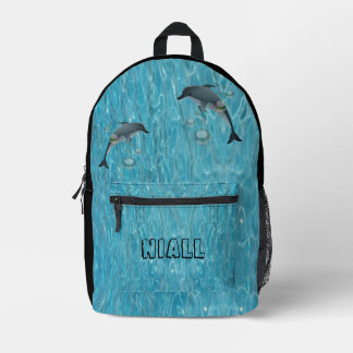 Fun Dolphins and Bubbles Ocean Personalised Printed Backpack