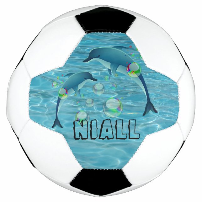 Fun Dolphins and Bubbles Personalised    Soccer Ball (Front)