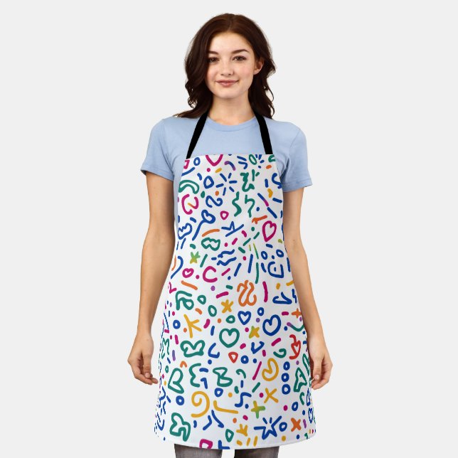 Fun doodle colourful vibrant shapes  apron (Worn)