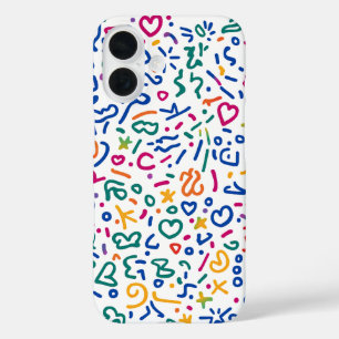 Fun doodle colourful vibrant shapes  iPhone 16 case