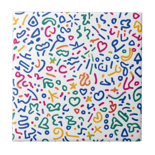 Fun doodle colourful vibrant shapes ceramic tile
