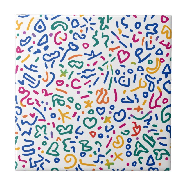 Fun doodle colourful vibrant shapes  ceramic tile (Front)