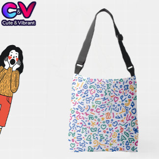 Fun doodle colourful vibrant shapes crossbody bag