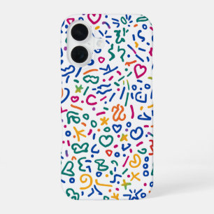 Fun doodle colourful vibrant shapes  iPhone 16 case