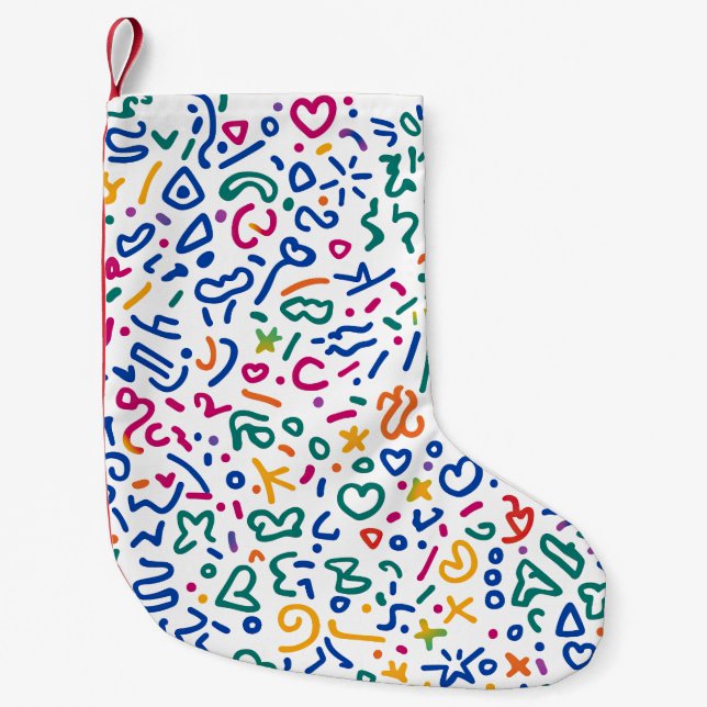 Fun doodle colourful vibrant shapes  small christmas stocking (Front)
