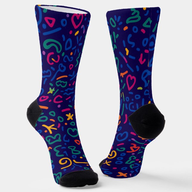 Fun doodle colourful vibrant shapes  socks (Angled)