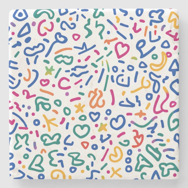Fun doodle colourful vibrant shapes  stone coaster (Front)