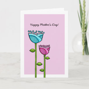 Fun Doodle Flowers pink blue Mother's Day Card