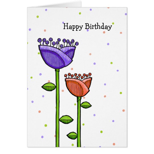 Fun Doodle Flowers purple orange dots Birthday Card