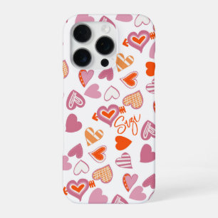 Fun Doodle Hearts Red Orange Purple iPhone 16 Pro Case