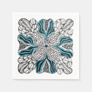 Fun Doodle in Black, White, Blue Paper Napkin