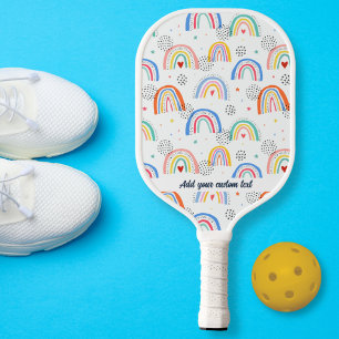 Fun Doodle Rainbow Heart Pattern Custom Text Name Pickleball Paddle
