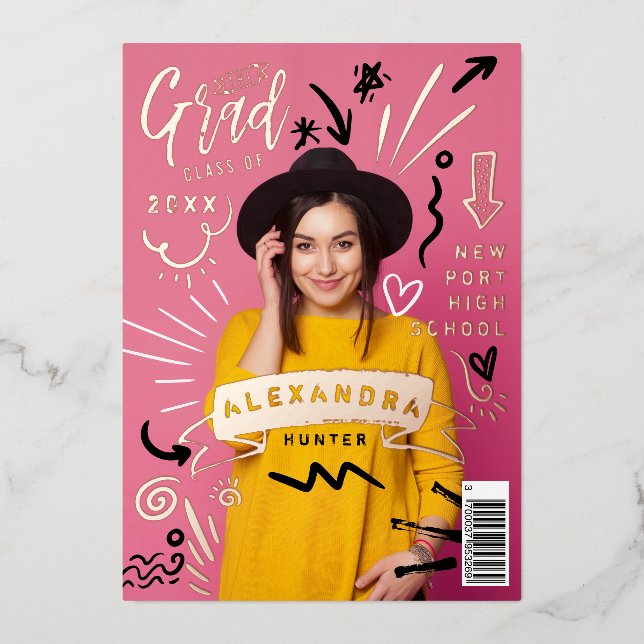 Fun Doodle Sketch Magazine Cover Girl Grad Party (Front)