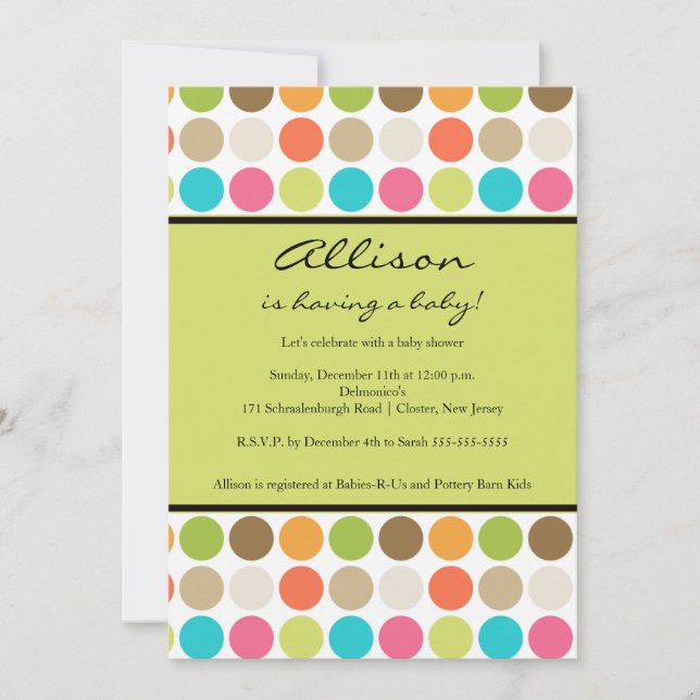 FUN Dots GREEN Baby Girl or Boy Shower Invitation (Front)