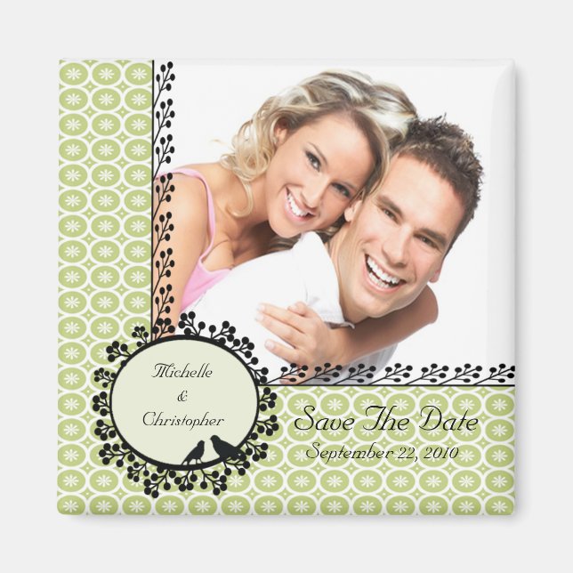 Fun Dots Love Birds Photo Save The Date Magnet (Front)