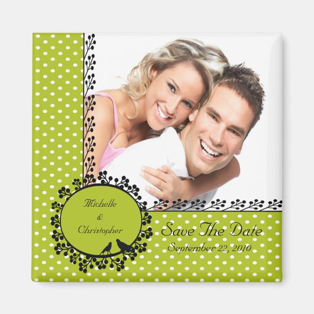 Fun Dots Love Birds Photo Save The Date Magnet (Front)