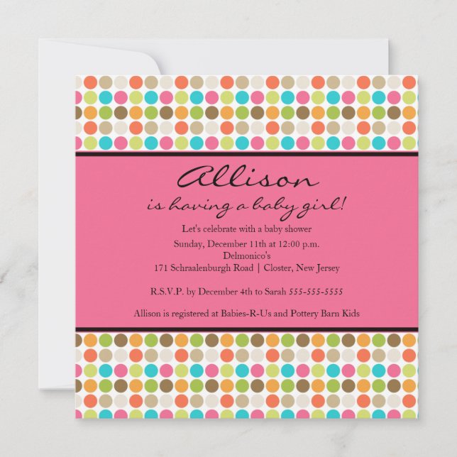 FUN Dots PINK Baby Girl Shower Invitation (Front)