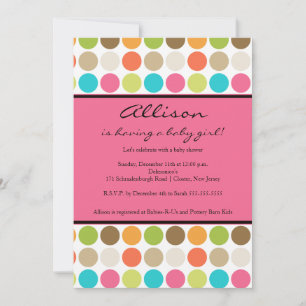 FUN Dots PINK Baby Girl Shower Invitation