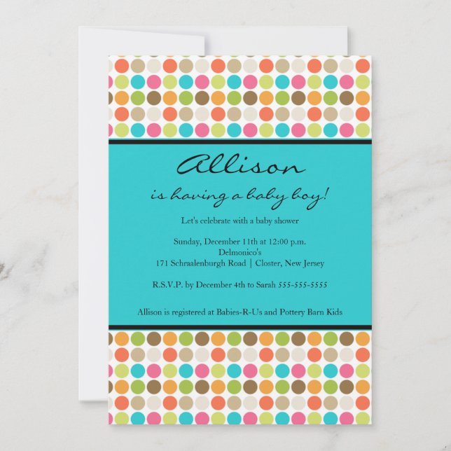 FUN Dots TURQUOISE Baby Girl or Boy Shower Invitation (Front)