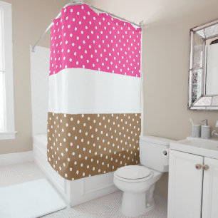 Fun Dotted Bright Candy Pink Mocha White Stripes Shower Curtain