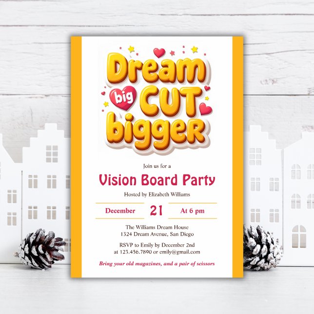 Fun Dream Big Cut Bigger Vision Board Party Invitation (Fun Dream Big Cut Bigger Vision Board Party Invitation)