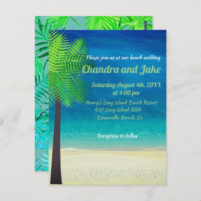 Fun dreamy beach wedding invitation postcard (Front/Back)
