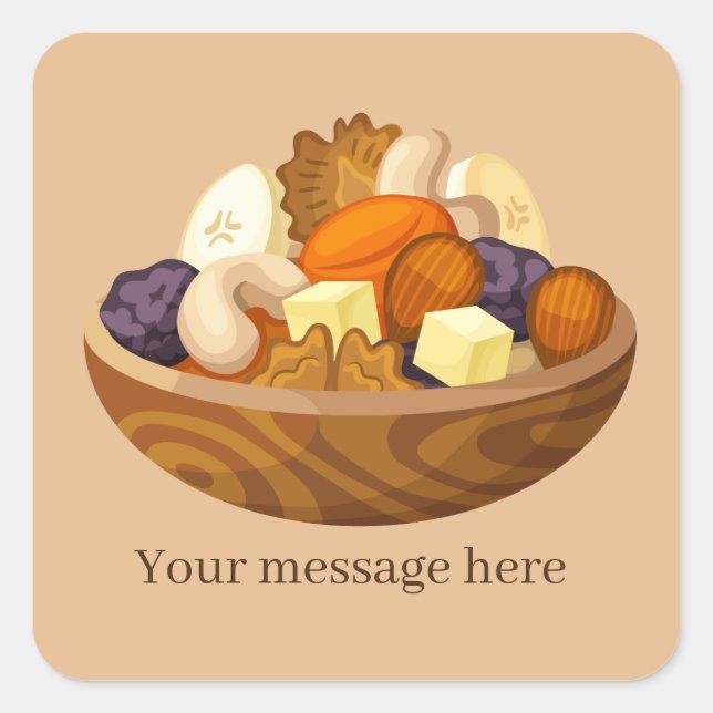 Fun Dried fruits nuts cheese add name message Square Sticker (Front)