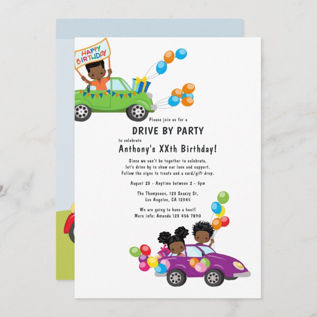 Fun Drive By Birthday Boy Party Invitation (Front/Back)