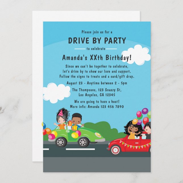 Fun Drive By Birthday Party Invitation (Front/Back)