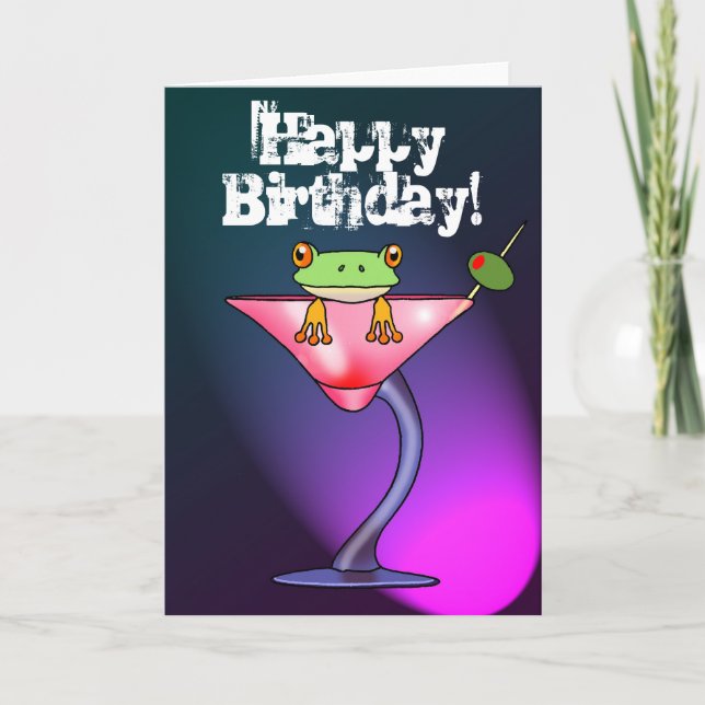 Fun drunk frog happy birthday card (Front)