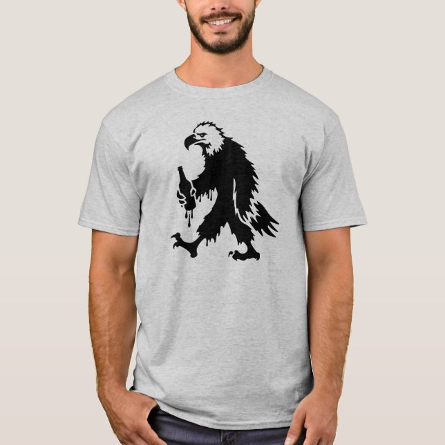 Fun Drunken Eagle Bird With Bottle Logo T-Shirt (Front)