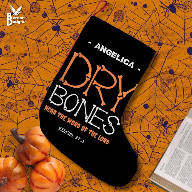 Fun DRY BONES Custom Christian Halloween Small Christmas Stocking (Christian Halloween DRY BONES personalized stocking. Ideal group family gift.)